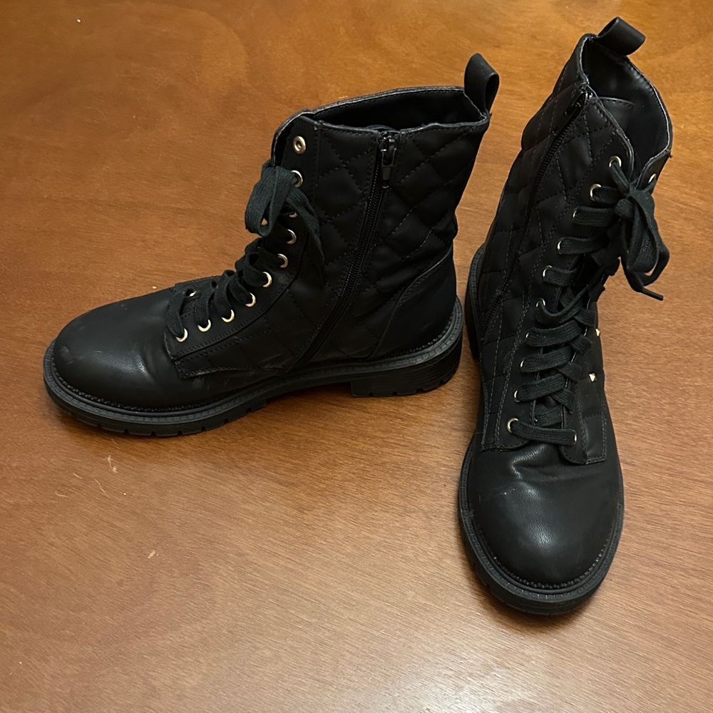 Bebe Black Quilted Boots with Gold Studs - Picture 7 of 13